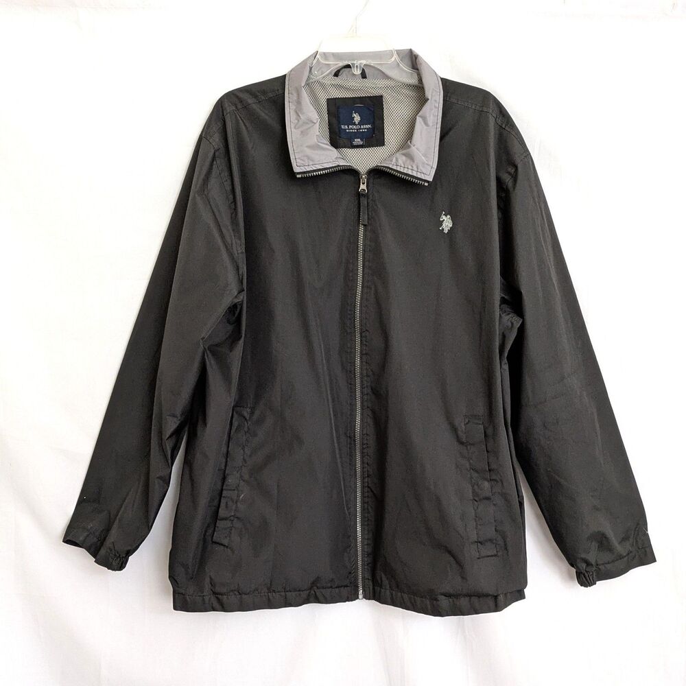U.S. Polo Assn. Black Windbreaker 2XL Full Zip Stand-Up Collar Logo Jacket